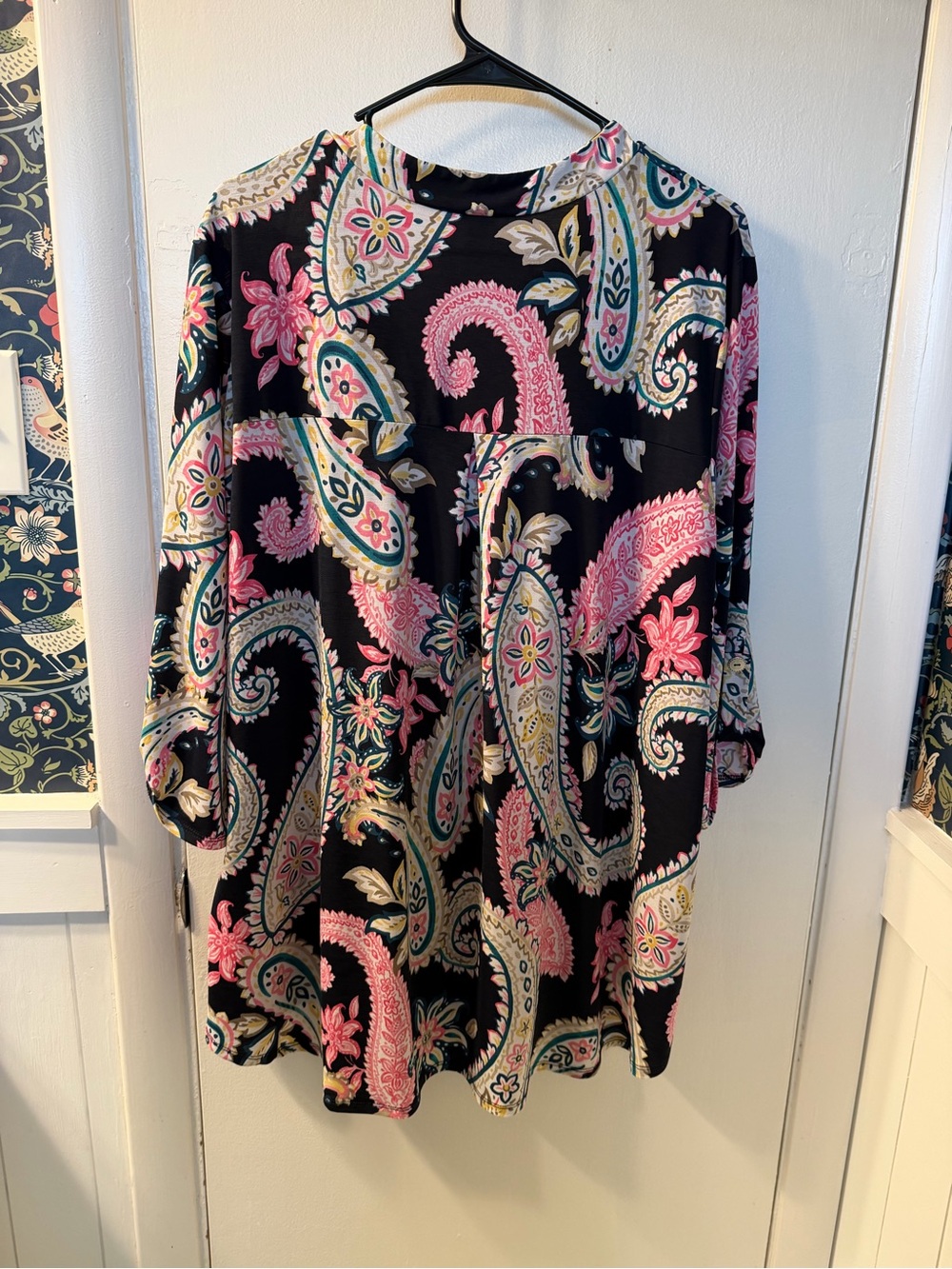 Honeyme Black Paisley V-Neck Tunic with Pink & Cream Accents - Picture 2 of 3